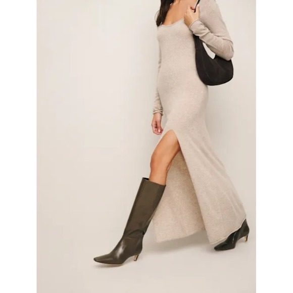 NEW Reformation Remy Kitten-Heel Knee High Boots Black Leather Pointed Toe 5 - Picture 4 of 11